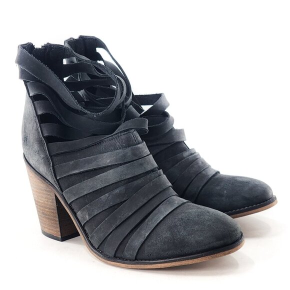 FREE PEOPLE Hybrid Nubuck Leather Strappy Ankle Bootie Navy Zip - Picture 3 of 9